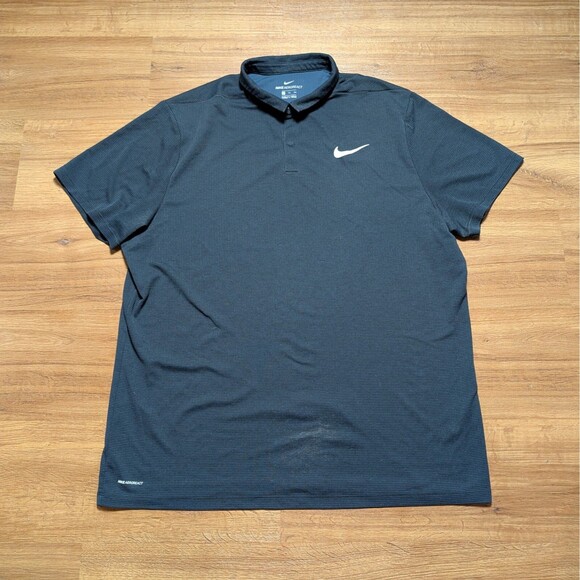 Nike AeroReact Polo Shirt Mens 2XL Blue Striped Short Sleeve Performance Mens - Picture 1 of 10